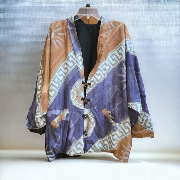 Unbranded Jackets & Blazers - Lagenlook Batik Unbranded Reversible Mayan Sun Jacket Knot Coin Buttons Artsy